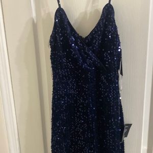 Navy blue spaghetti strap sequins jumpsuit